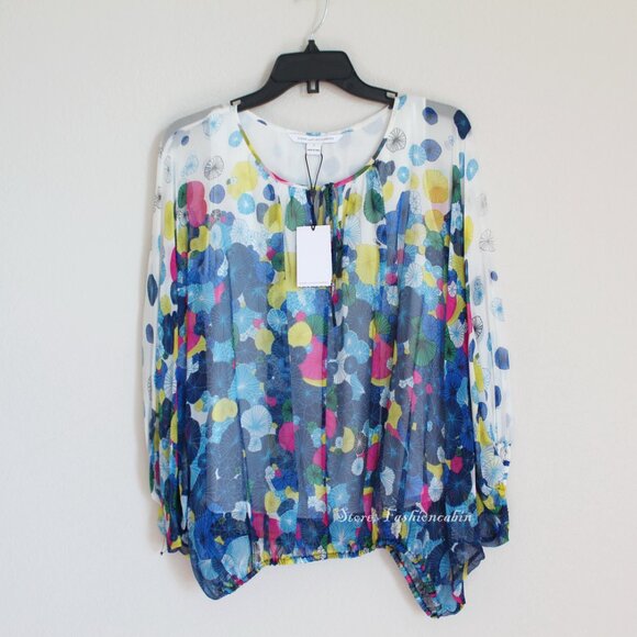 DVF Diane von Furstenberg Silk Batwing Blouse–Boho, Lightweight-Work or Vacation - Picture 2 of 16